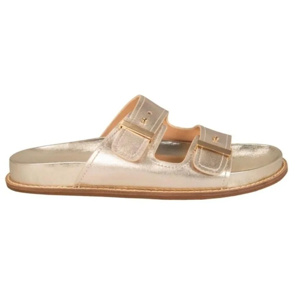 New Cole Haan Women's Marisol Footbed Sandals Gold Size 9